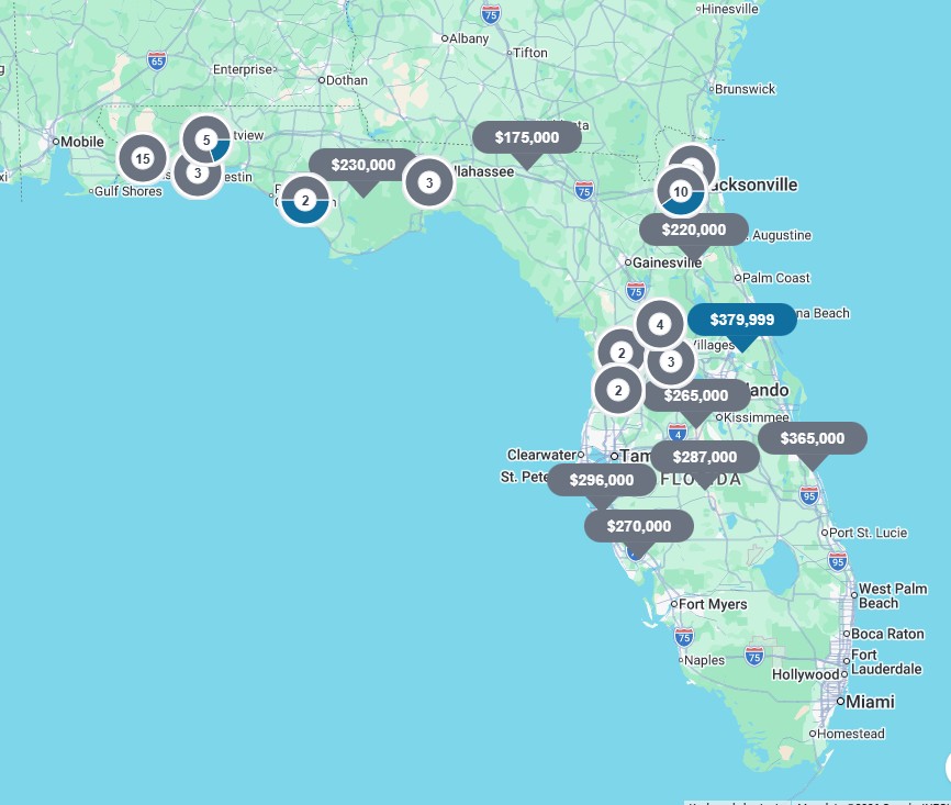 Map of available EasyDwell homes across Florida